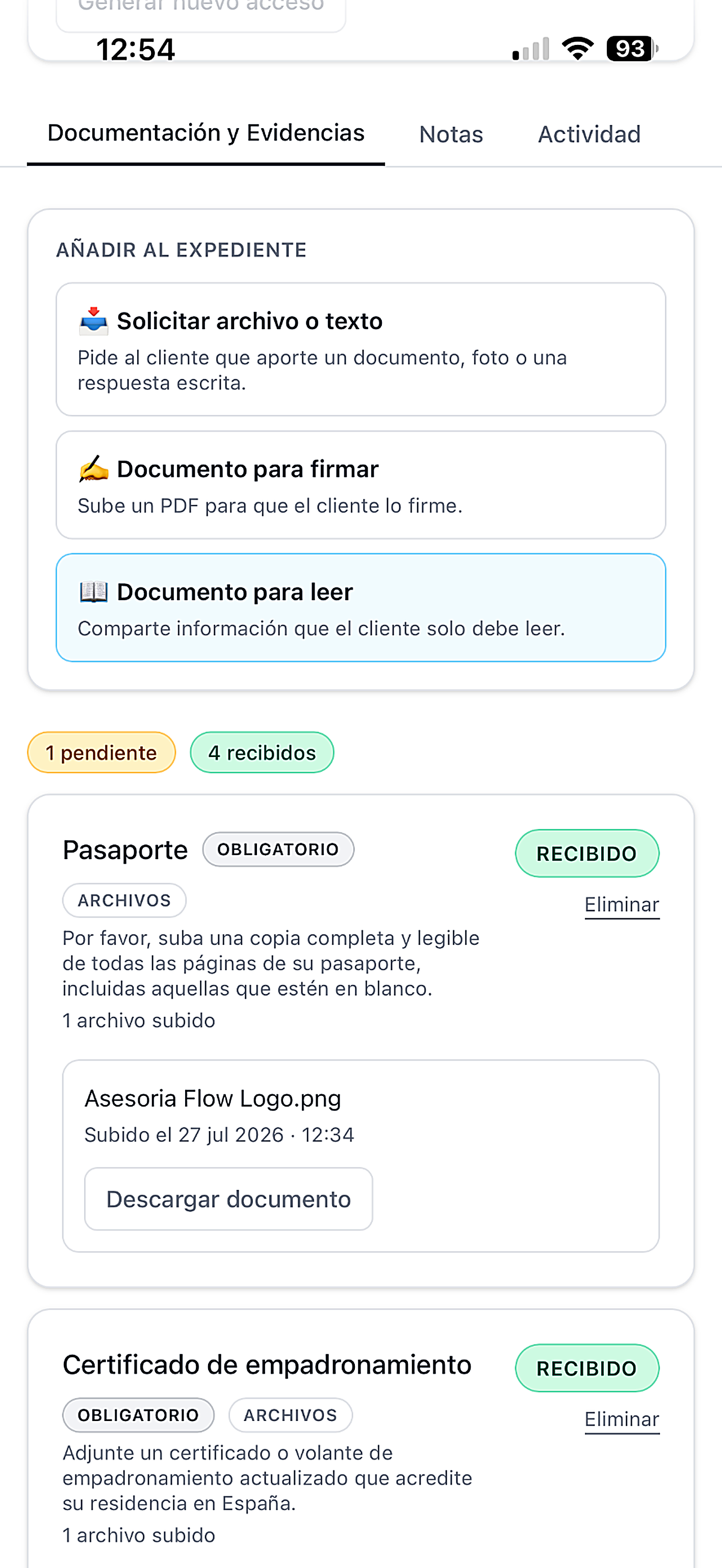 Toda la información de cada cliente, organizada